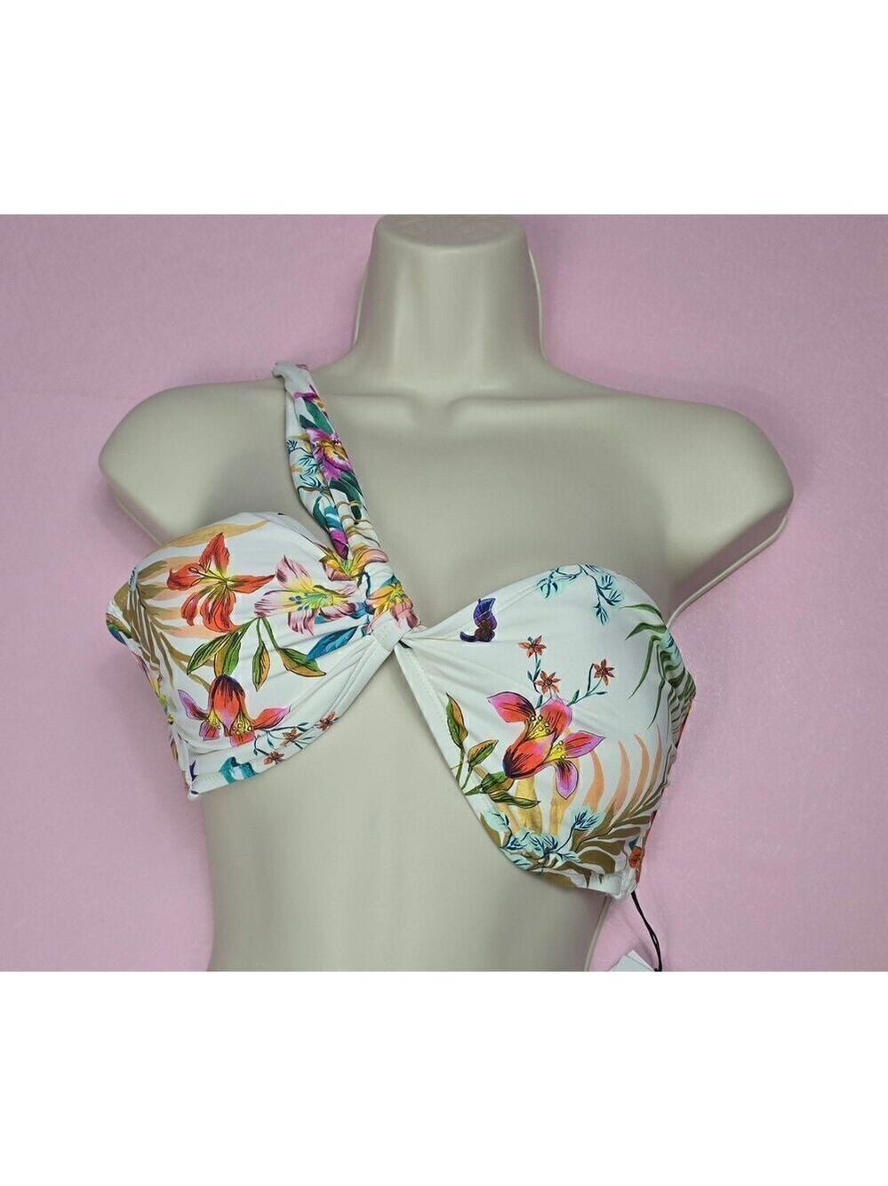 Shade & Shore Floral One Shoulder twist Bikini Top Medium